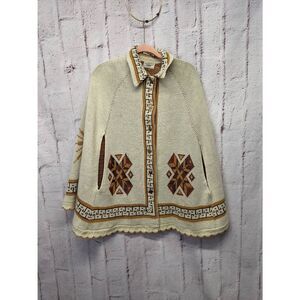 JC Penney Fashion Vintage 70s Tribal Aztec knit Cape Poncho/ sweater Southwester